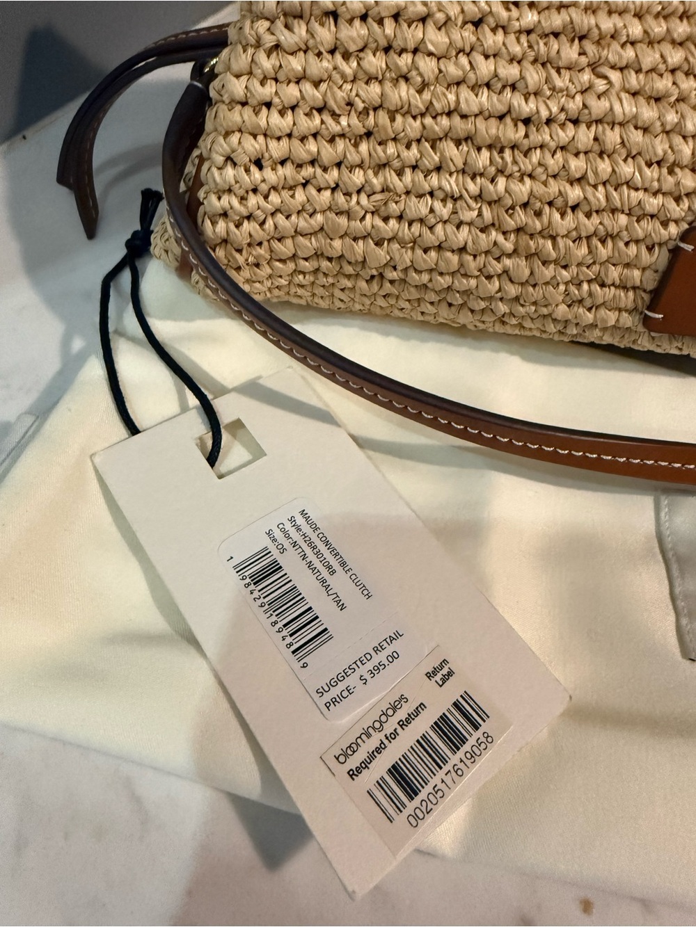 STAUD Lena Raffia and Leather Clutch Bag Natural Tan NWT - Picture 10 of 11